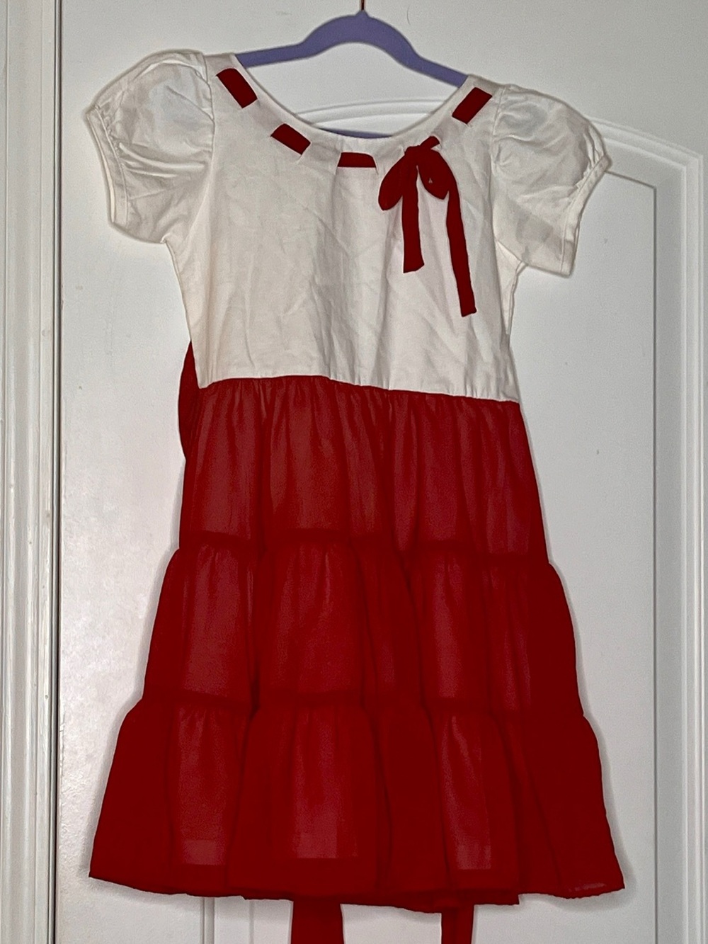 Well Dressed Wolf White Top with Red Tiered Skirt Girls Dress size 8
